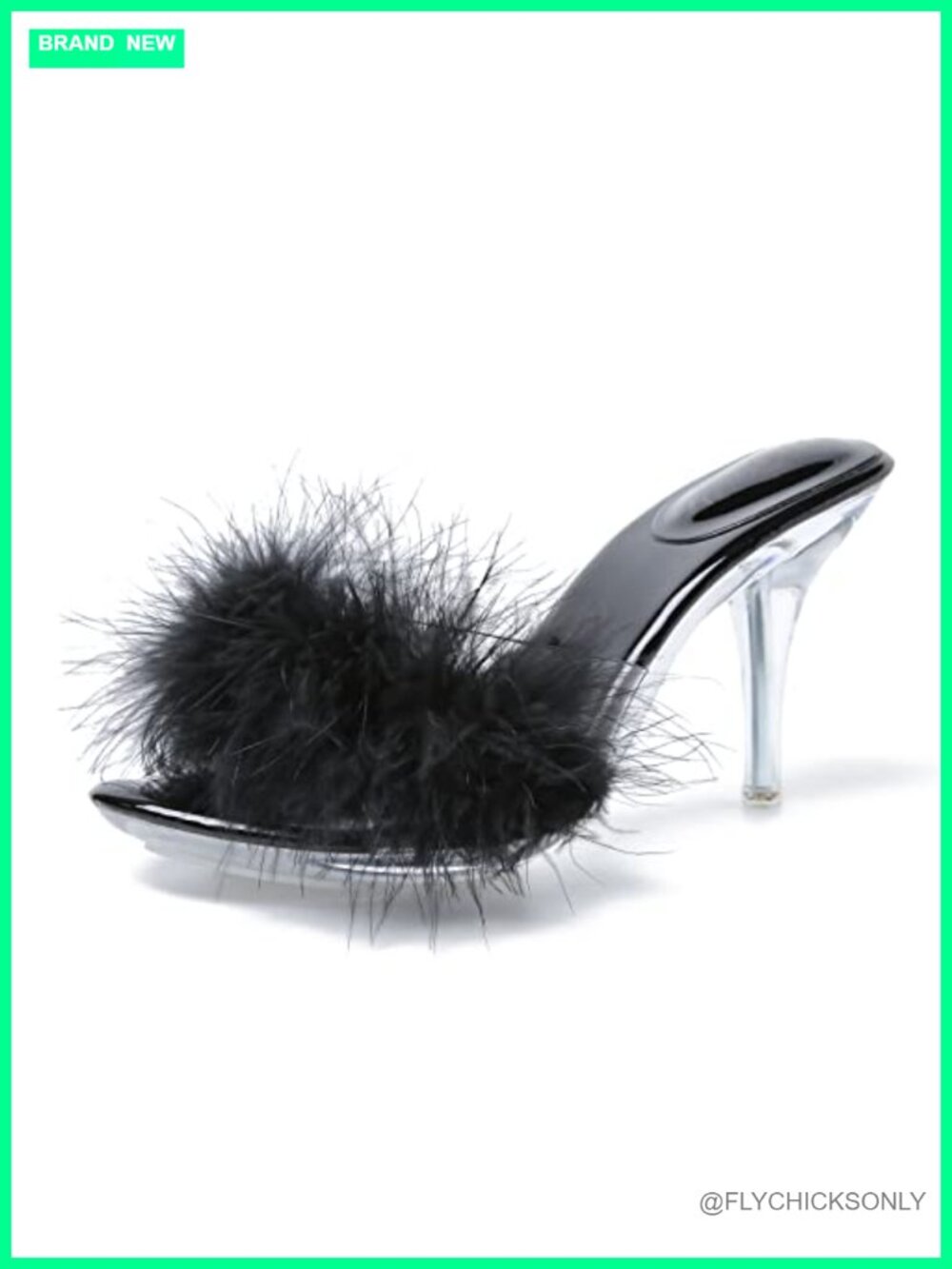 Fuzzy Feather Clear Heel Stiletto Mule Sandals Slip On Party Heels